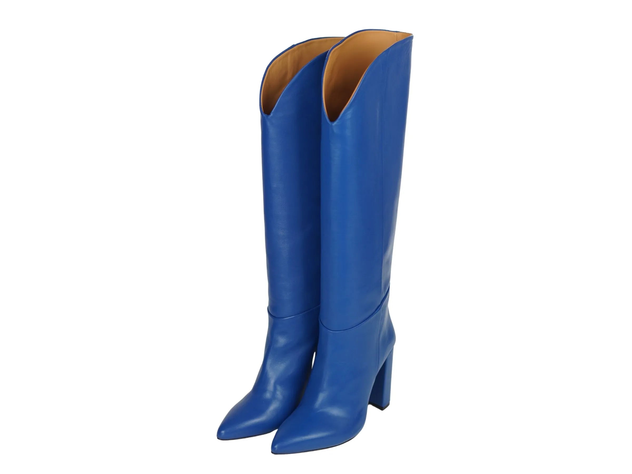 Stivali alti in pelle bicolore nero e blu con tacco basso 2 cm al Stivali alti in pelle bicolore nero e blu con tacco basso 2 cm al