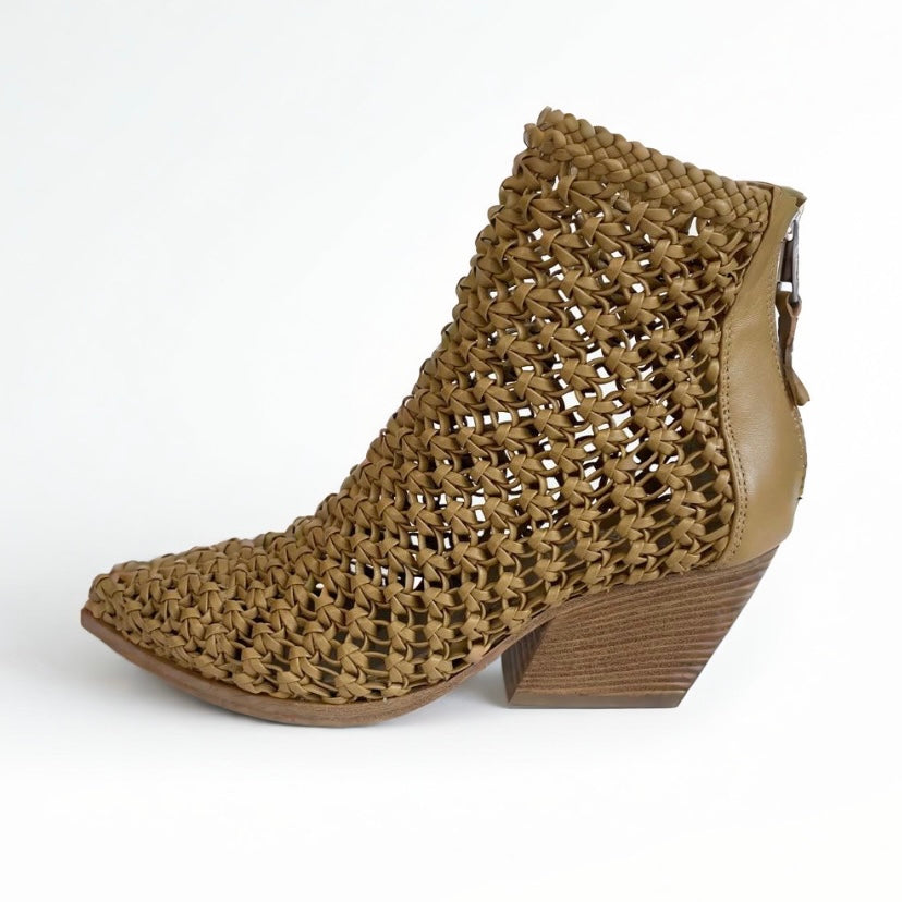 Stivaletto texano Elena Iachi pelle intrecciata beige E4037