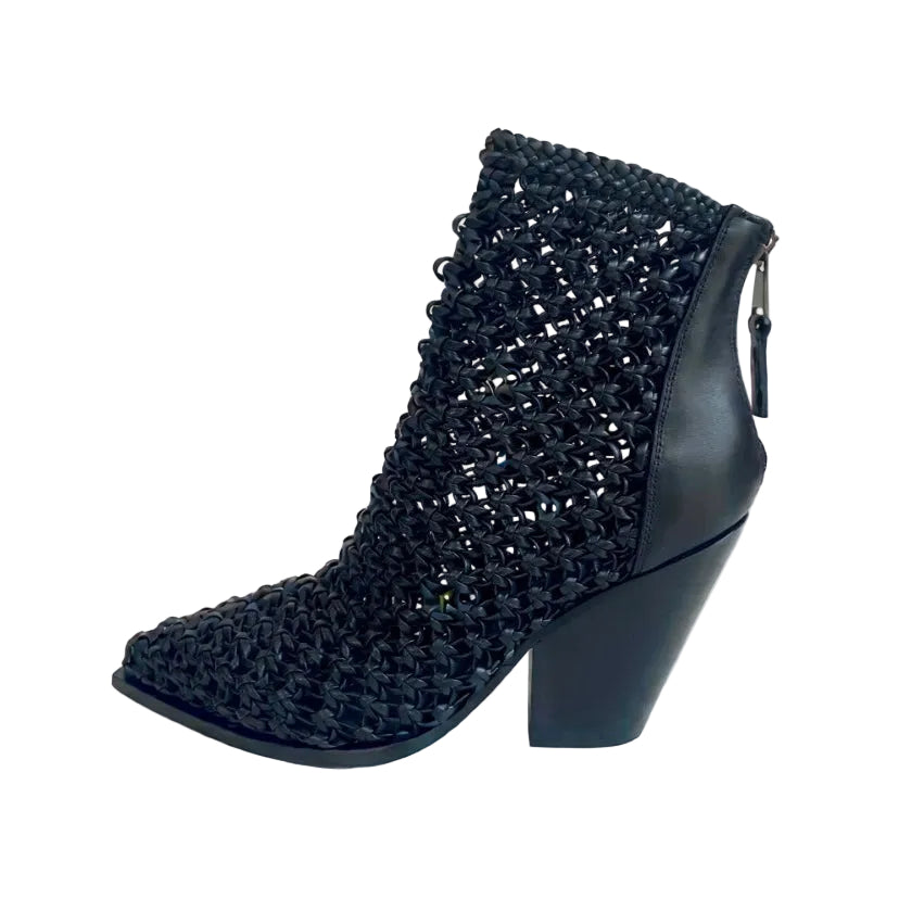 stivaletto texano Elena Iachi pelle intrecciato nero E4133