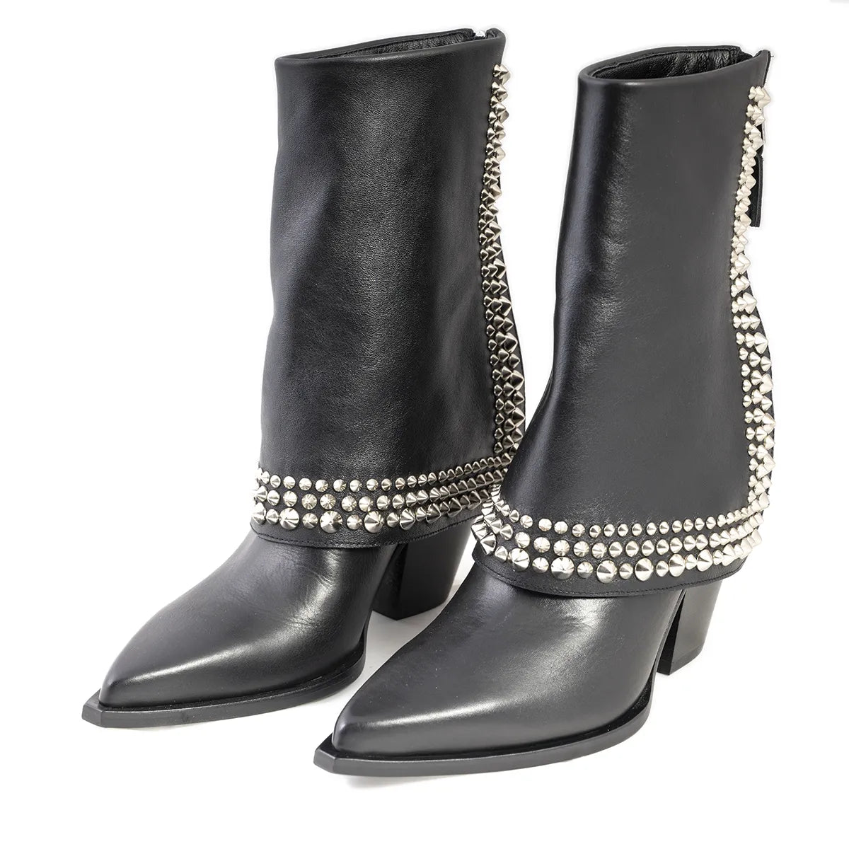 Stivaletto tex Elena Iachi pelle nera borchie