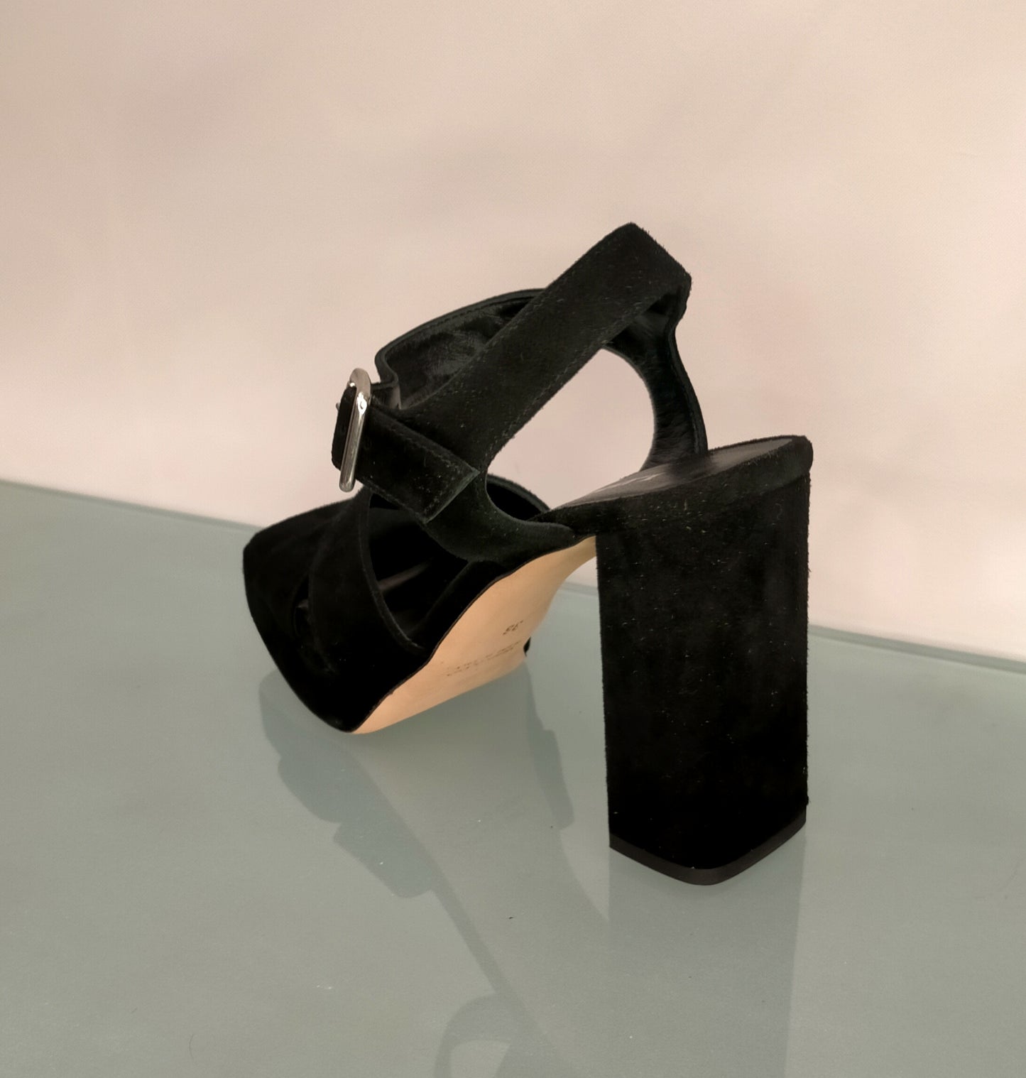 Sandali LONIGRO con plateau in camoscio nero - punta quadrata