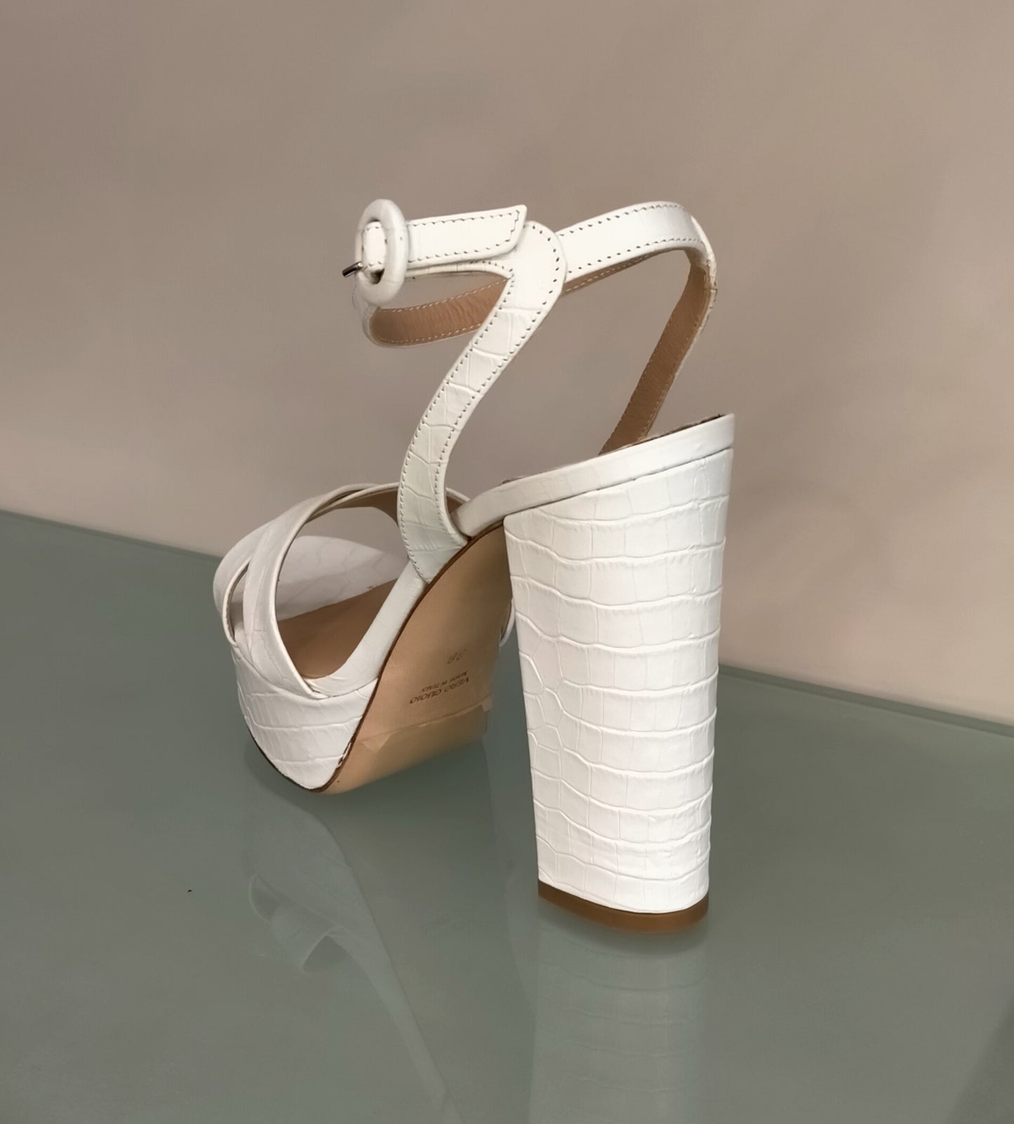 Sandali LONIGRO con plateau in pelle stampa cocco bianca