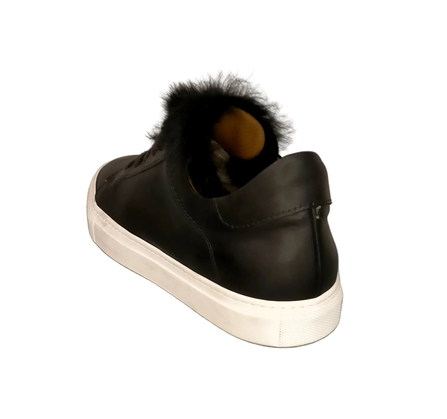 Sneakers VIA ROMA 15 in pelle nera, linguetta in pelliccia nera