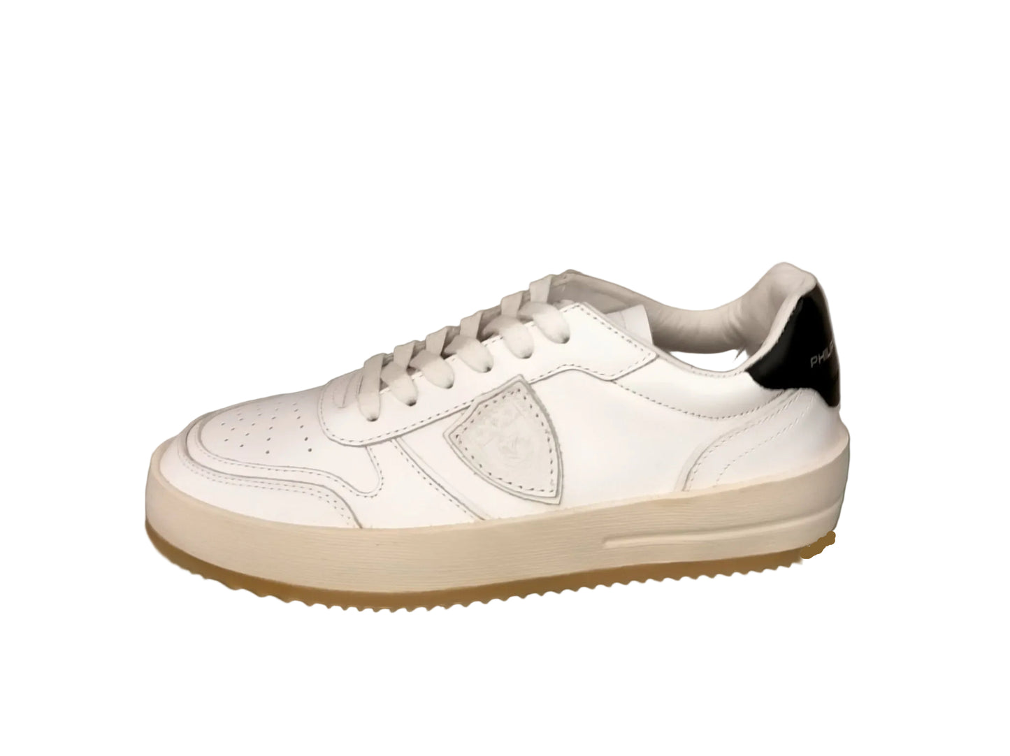 Sneakers PHILIPPE MODEL in pelle bianca, talloncino pelle nera