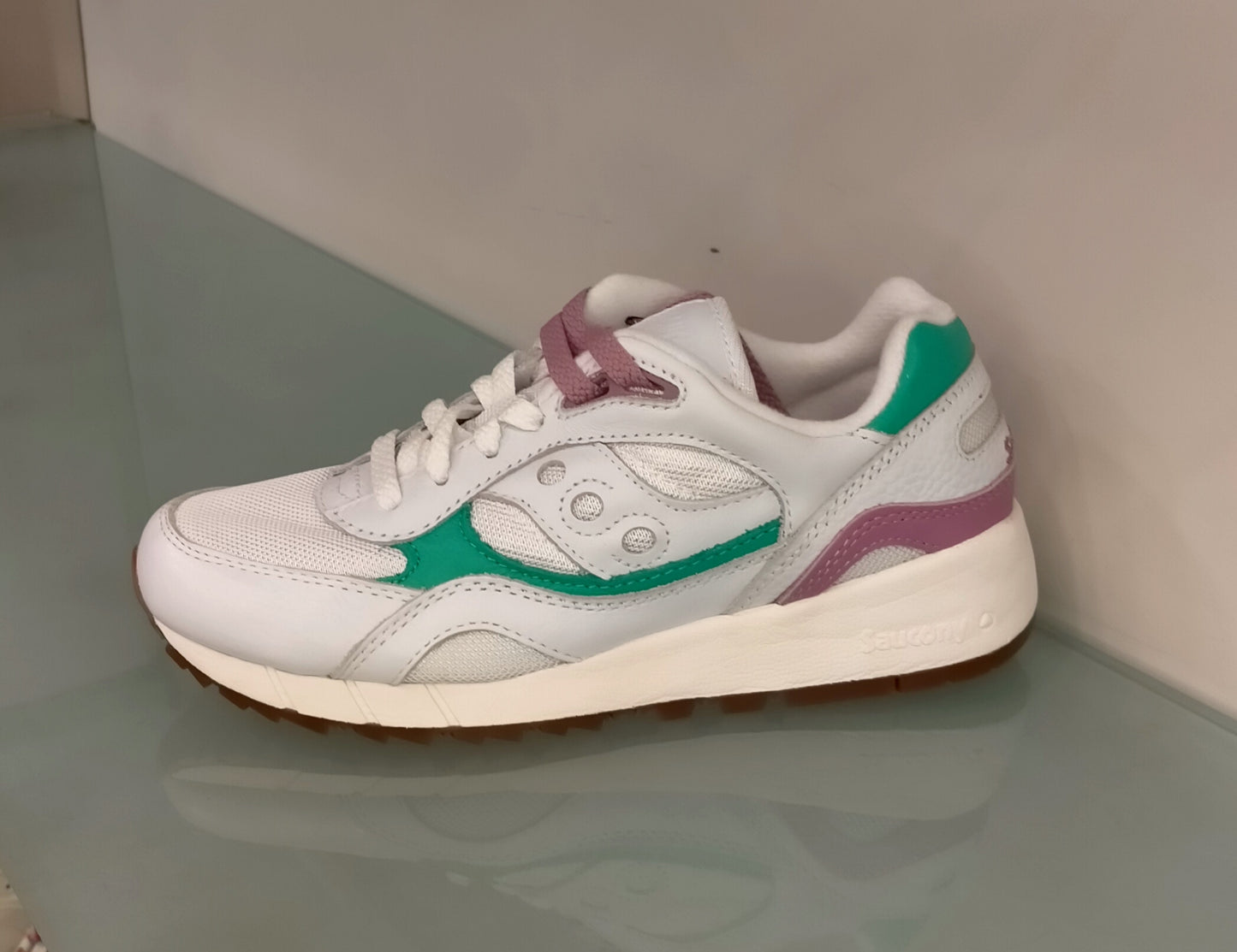 Sneakers SAUCONY in tessuto bianco con riporti in pelle bianca/verde/rosa