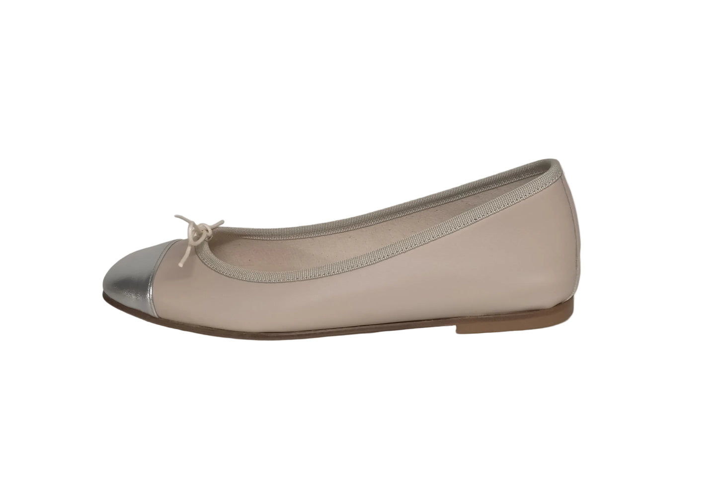 Ballerine LONIGRO con zeppa interna in pelle beige e punta argento