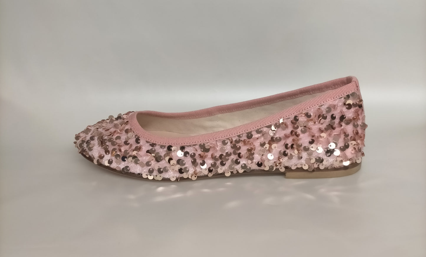 Ballerine LONIGRO in tessuto rosa + paillettes oro