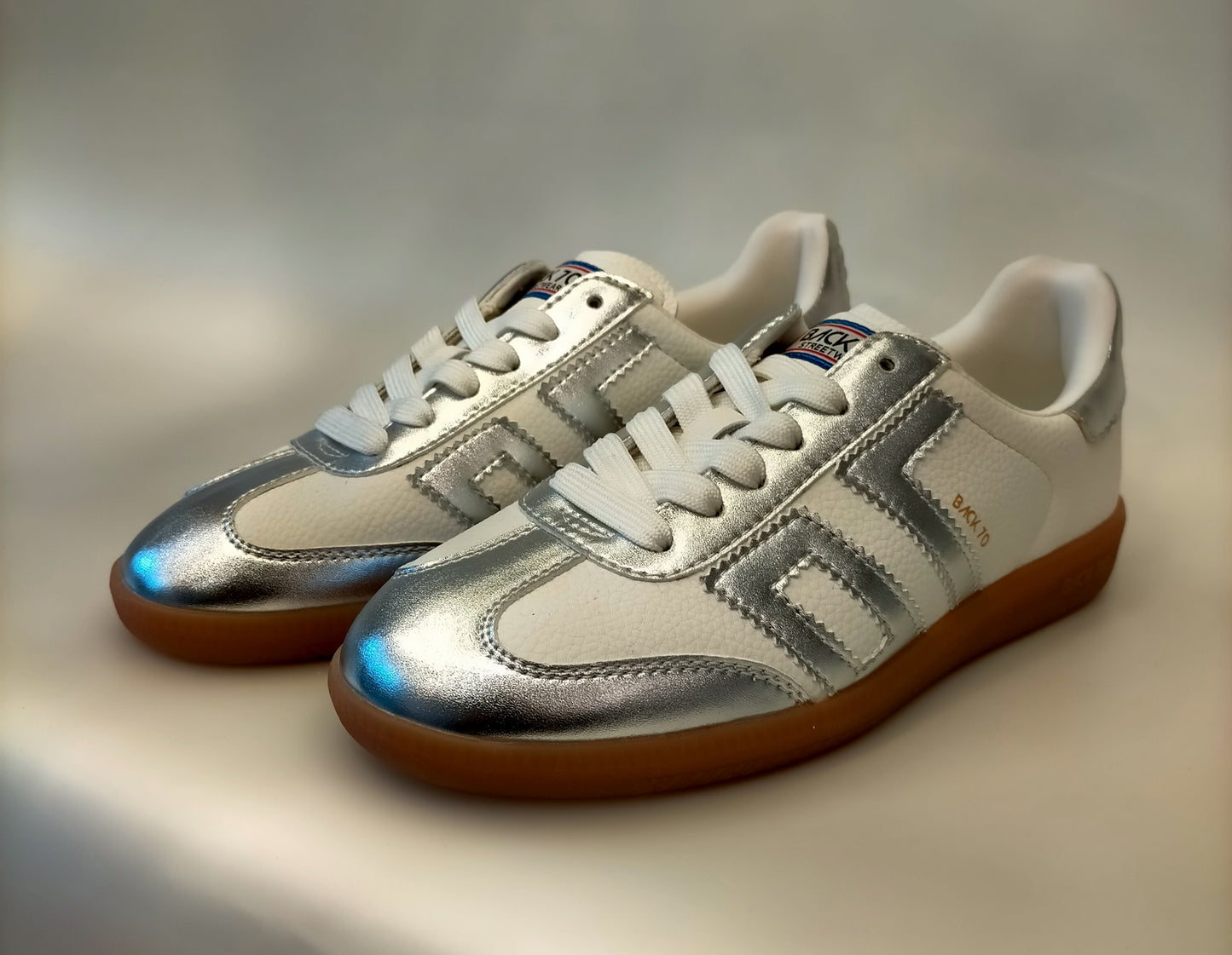 Sneakers BACK 70 CLOUD 802 white leather metallic silver