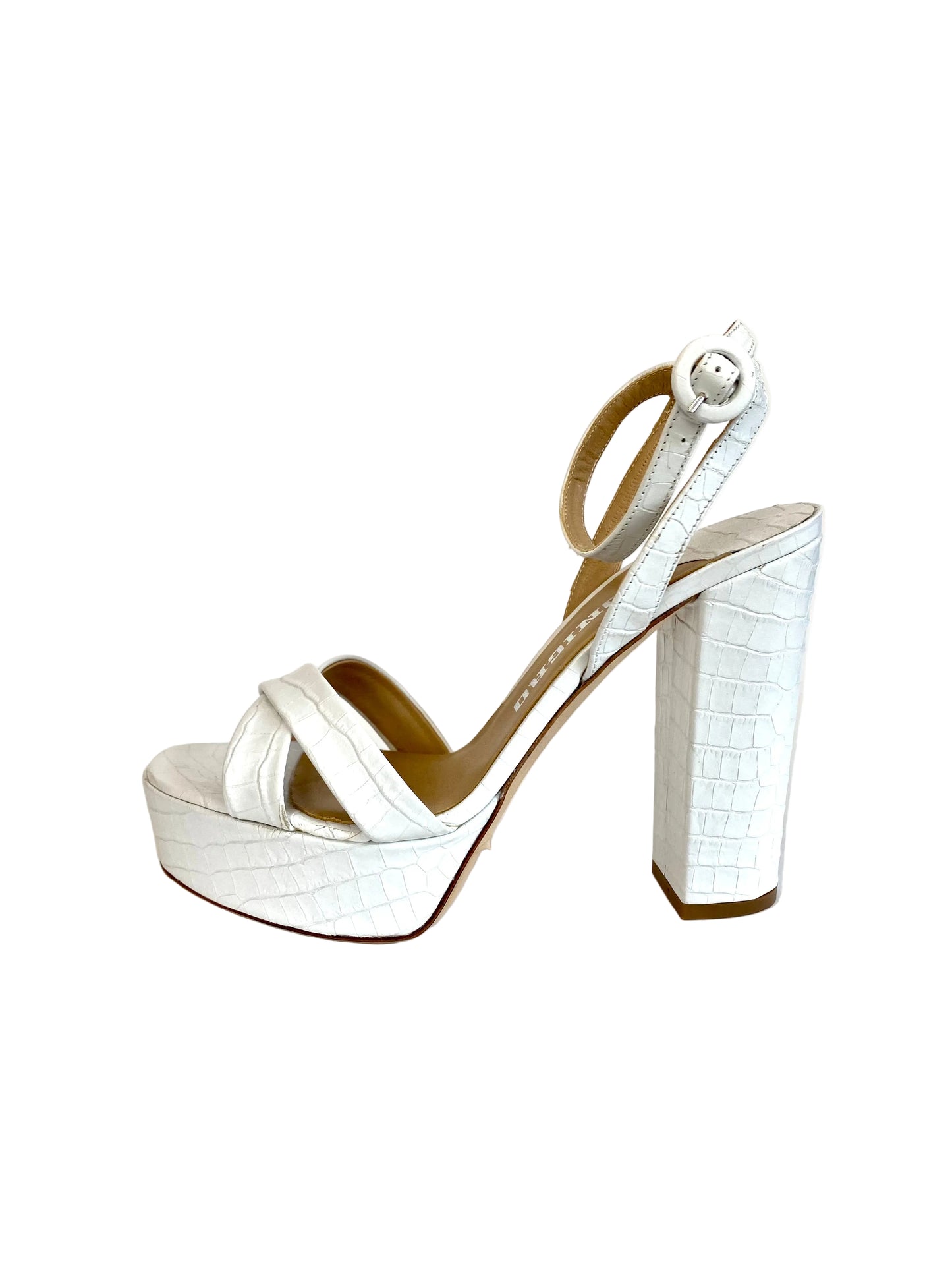 Sandali LONIGRO con plateau in pelle stampa cocco bianca
