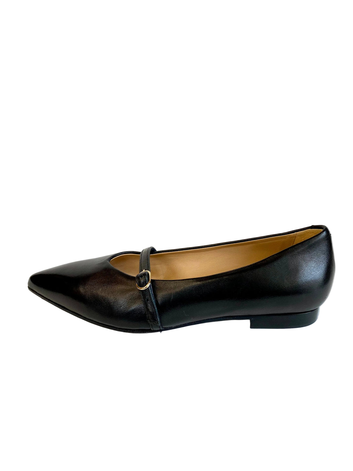 Ballerina a punta Lonigro in nappa nera con fibbia 1413S