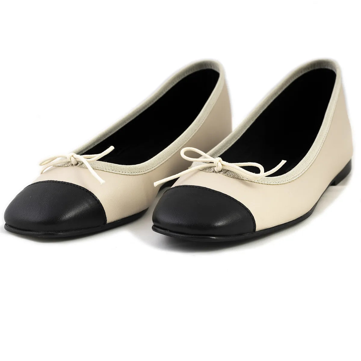 Ballerina Lonigro nappa bianca punta nera zeppa 30mm