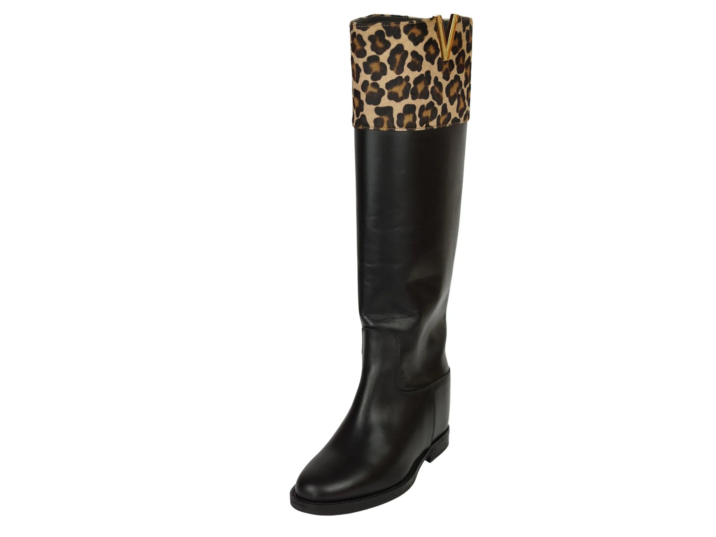 Stivale viaroma15 nero leopard zeppa interna