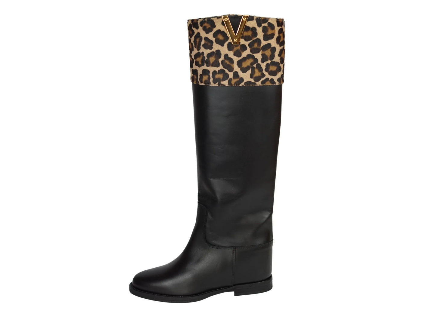 Stivale viaroma15 nero leopard zeppa interna