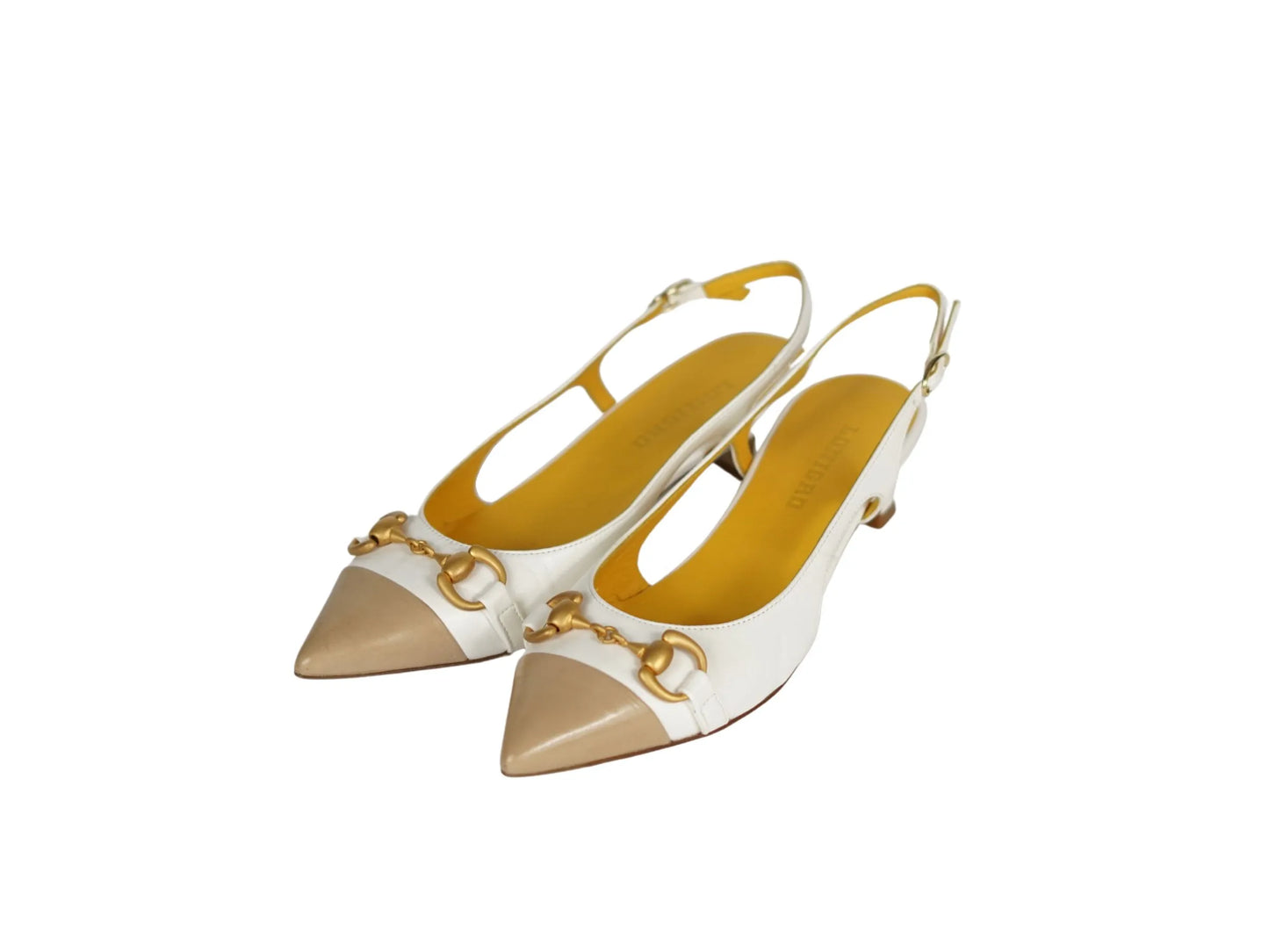 Chanel Lonigro pelle bianca punta pelle beige con morsetto