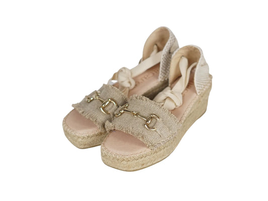 Sandali Macarena in tessuto beige zeppa corda