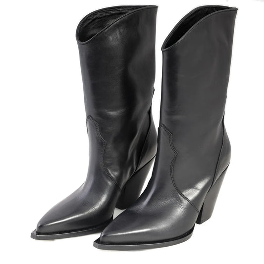 Stivaletto Texano Elena Iachi pelle nero taglio obliquo
