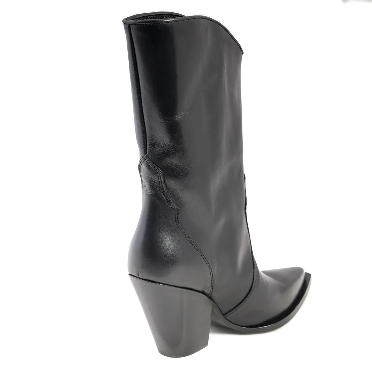 Stivaletto Texano Elena Iachi pelle nero taglio obliquo E3614