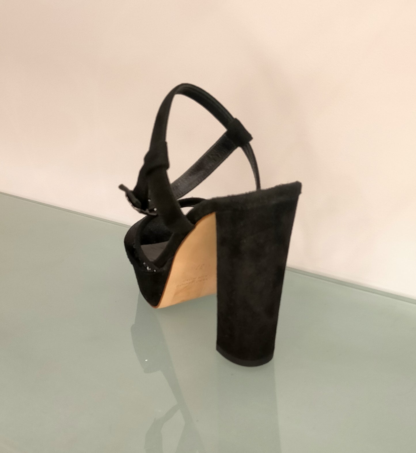 Sandali LONIGRO con plateau in camoscio nero più paillettes nere