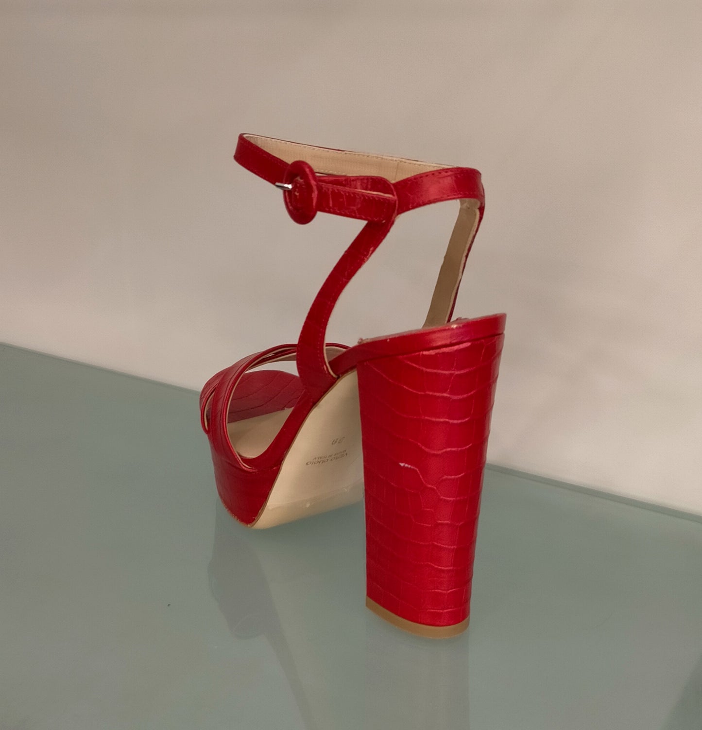 Sandali LONIGRO con plateau in pelle stampa cocco rossa