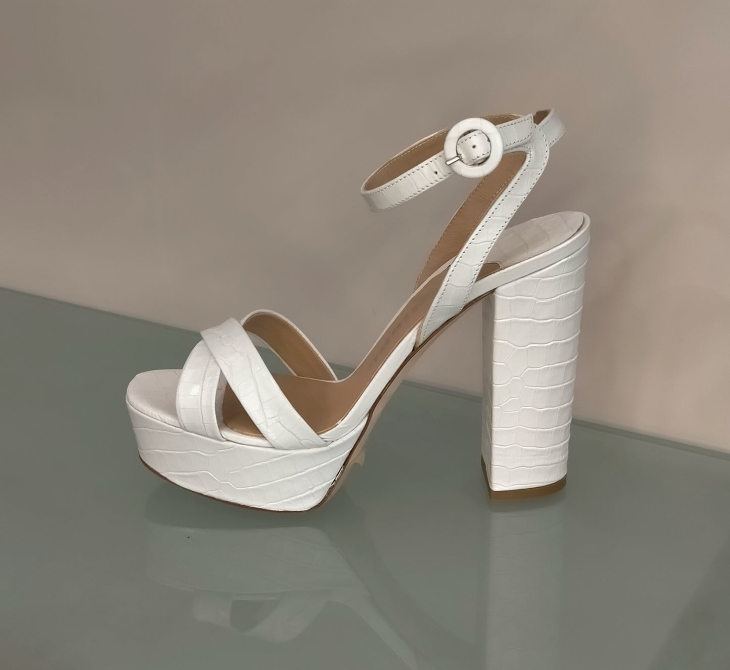 Sandali LONIGRO con plateau in pelle stampa cocco bianca