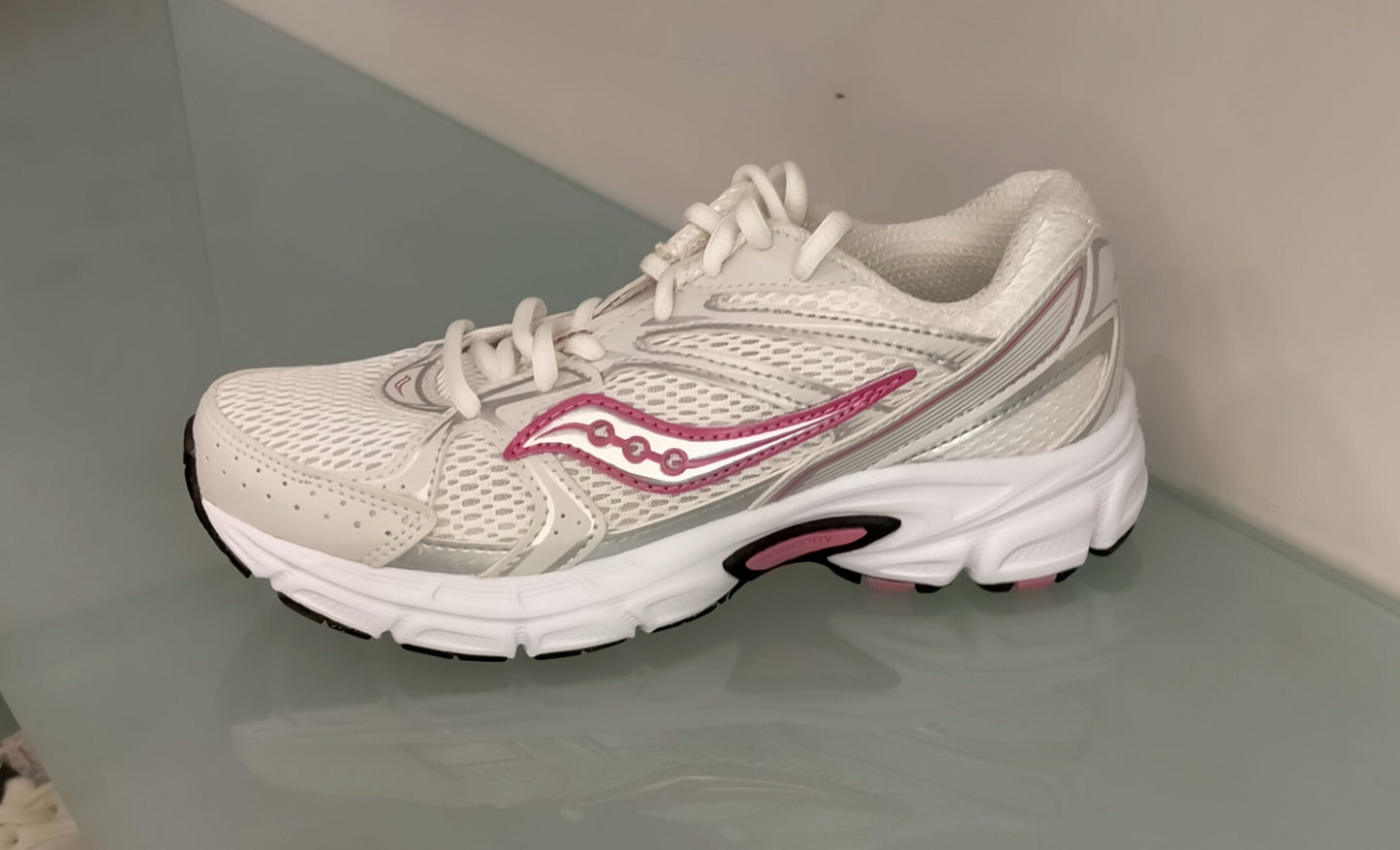 Sneakers SAUCONY rete bianca con riporti argento/rosa