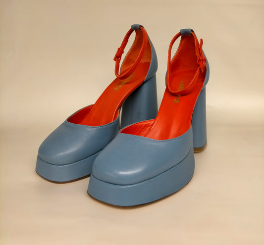 Sandali LONIGRO con plateau in pelle carta da zucchero