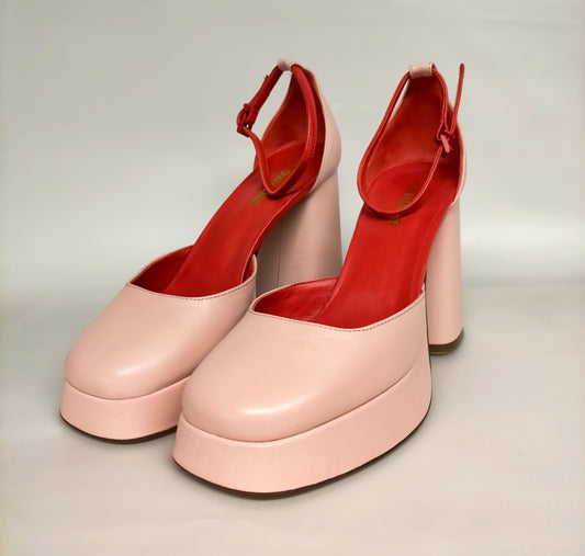 Sandali LONIGRO con plateau in pelle rosa