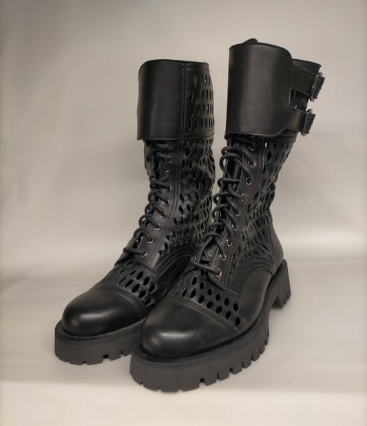 Stivaletti bikers LONIGRO in pelle forata nera
