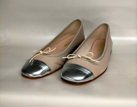 Ballerine LONIGRO con zeppa interna in pelle beige e punta argento