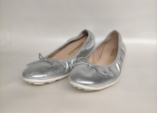 Ballerine LONIGRO in pelle argento fondo gomma