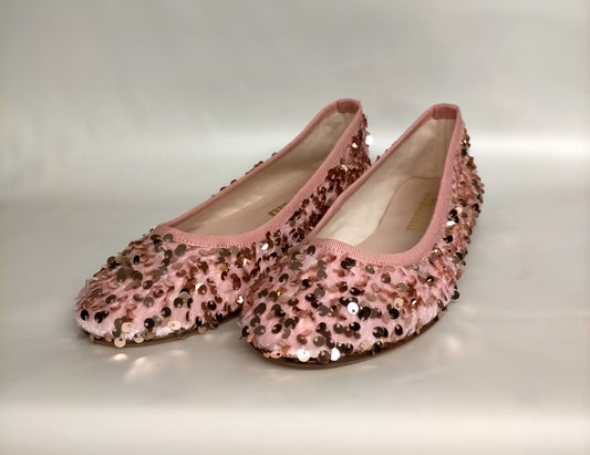 Ballerine LONIGRO in tessuto rosa + paillettes oro