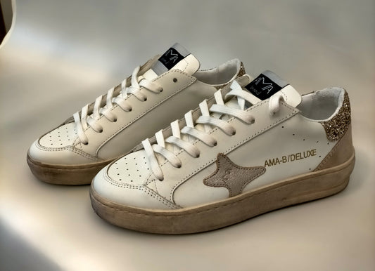 Sneakers AMA BRAND 4048 SLAM logo platino tallone glitter oro