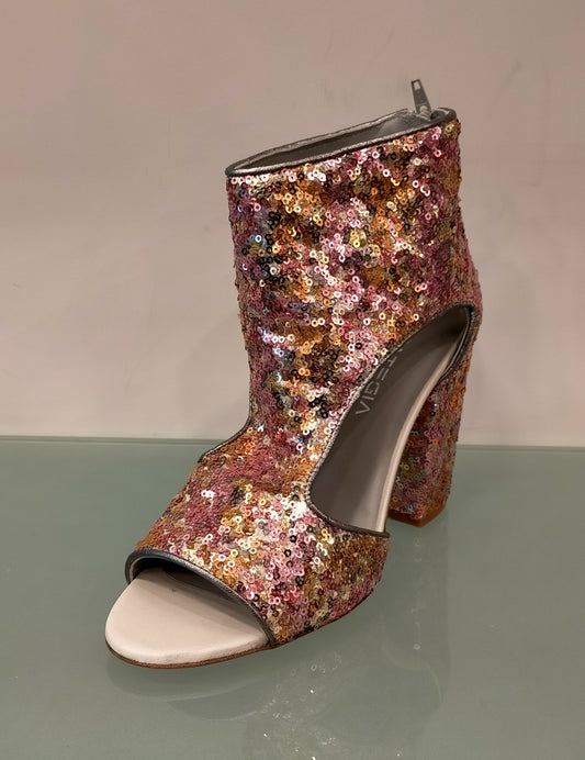 Stivaletti Strategia punta aperta in paillettes multicolor