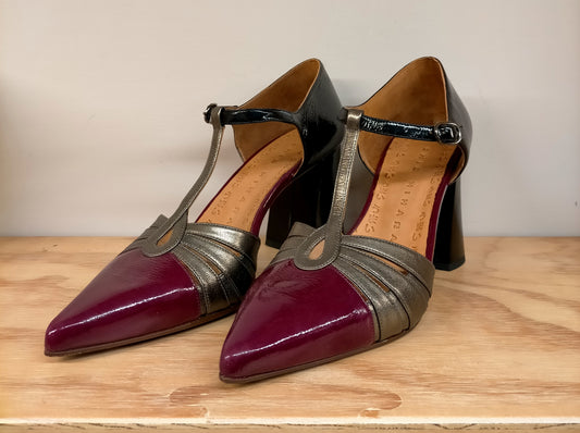 Dècolletè CHIE MIHARA LOMERA in vernice bordeaux, bronzo e nera