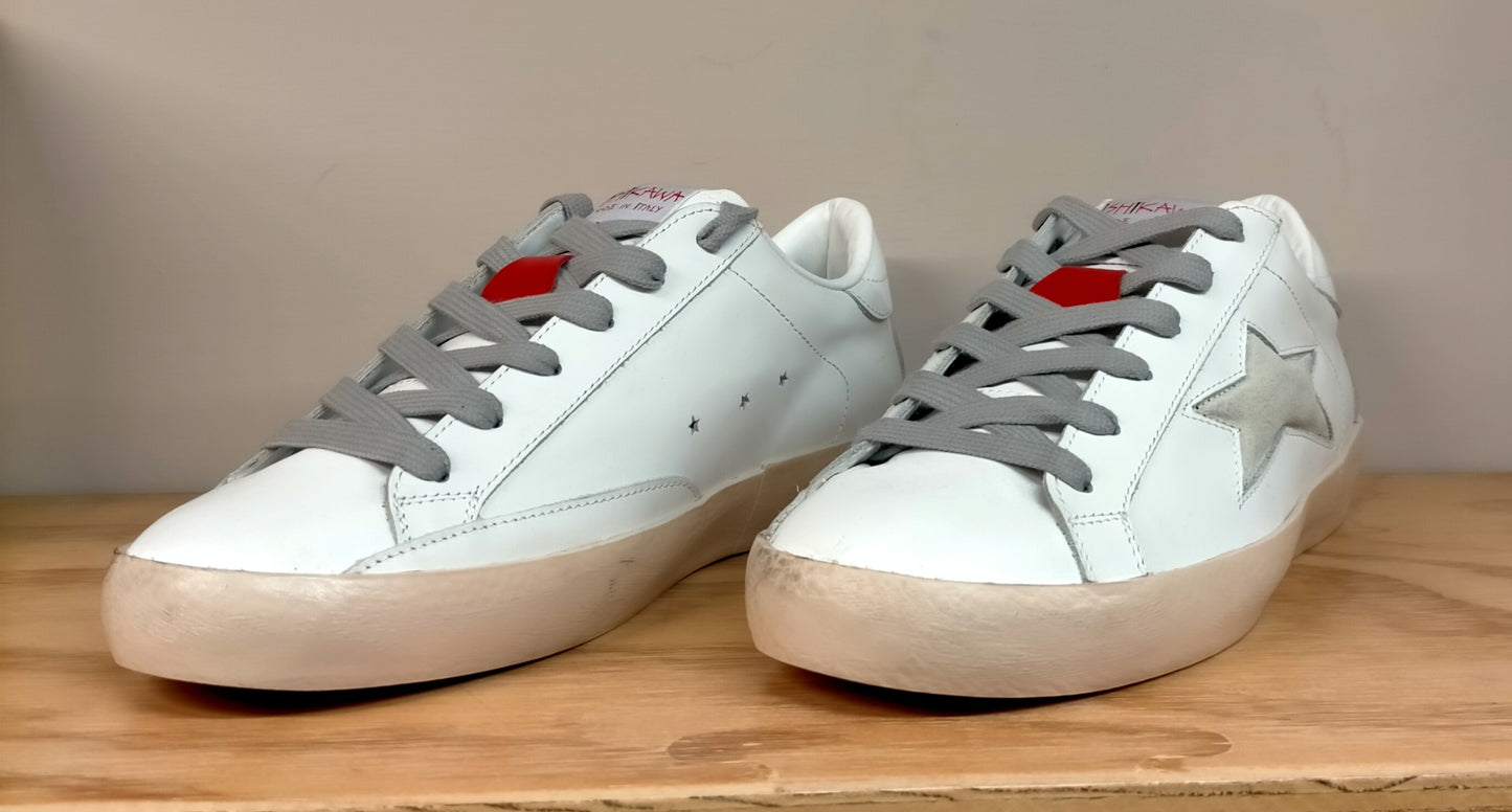 Sneakers ISHIKAWA 2721 in pelle bianca stella grigia