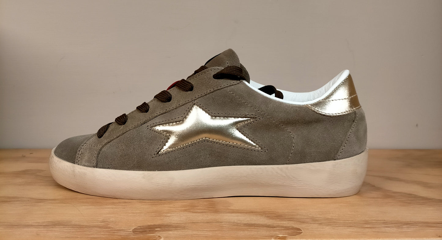 Sneakers ISHIKAWA 2760 in camoscio tortora stella oro