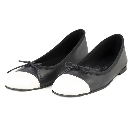 Ballerina Lonigro nappa nera punta panna zeppa 30mm