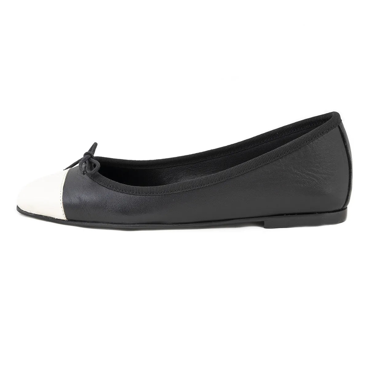 Ballerina Lonigro nappa nera punta panna zeppa 30mm